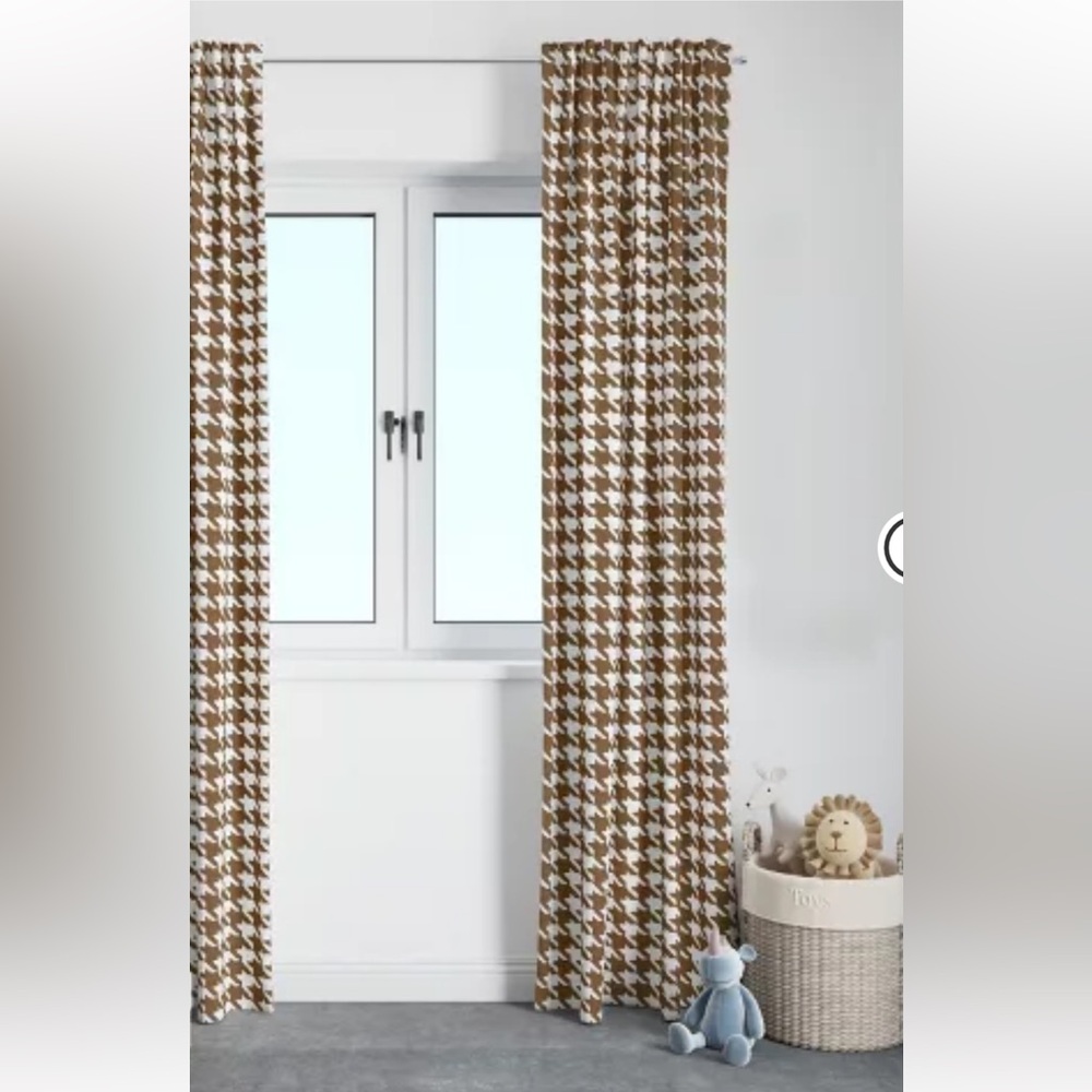 Brown and White Houndstooth Curtains-BACATI